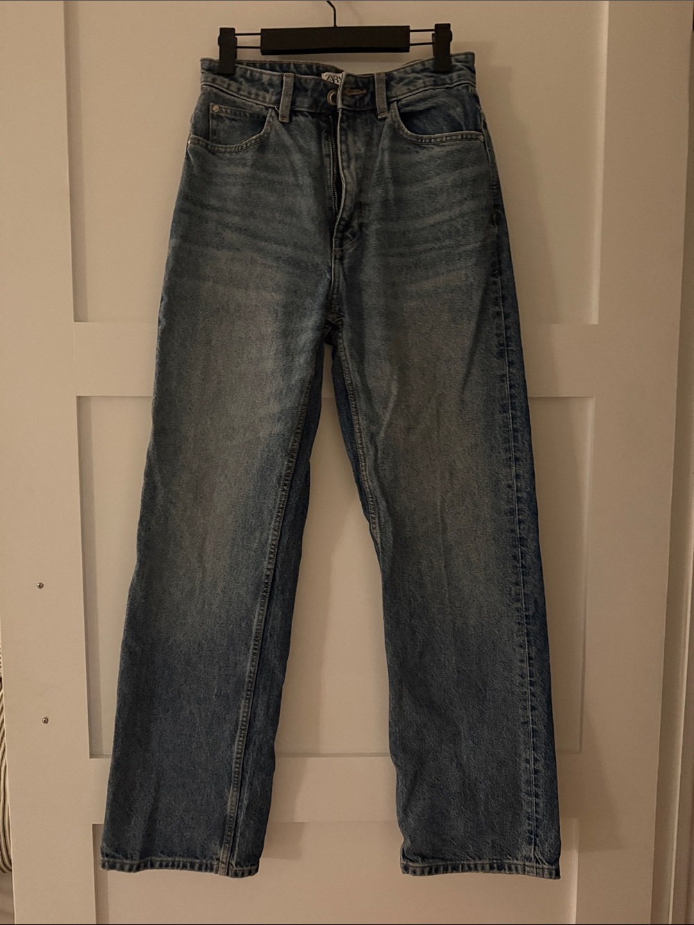 Zara womens Straight Leg Denim Jeans — Medium Blue Wash